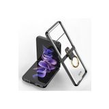 Dexmon Samsung İle Uyumlu Galaxy Z Flip 3 Kılıf Metal Görünümlü Yüzüklü Katlanabilir Ultra Zarif Ringo Case, Siyah