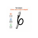 Dexmon Tak Çalıştır Type-C to 3.5mm Aux Jack Kulaklık Dönüştürücü Çevirici Kablo 12cm
