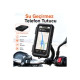 Dexmon Universal 4.7-6.9 İnç Su Geçirmez Motosiklet Bisiklet Scooter ATV Telefon Tutucu Gidon ve Ayna Bağlantılı 360° Döner Dokunmatik Uyumlu Telefon Tutacağı