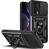 Dexmon Xiaomi Poco F5 Pro Kılıf Standlı Manyetik Yüzüklü Kamera Sürgülü Ultra Koruma Tank Zırh Kapak - Siyah