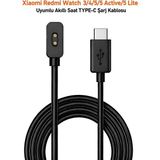 Dexmon Xiaomi Redmi Watch 3/4/5/5 Active / 5 Lite Uyumlu Akıllı Saat Type-C Şarj Aleti Kablosu - Redmi Type-C Şarj Kablosu - Siyah
