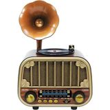 Dexxony Ahşap Görünümlü Şarjlı Nostaljik Radyo Usb/aux/tf Destekli Retro Radyo Şarjlı Bluetooth Hoparlör Dekoratif Gramofon - Açık Kahverengi