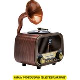 Dexxony Nostaljik Ahşap Görünümlü Radyo | Bluetooth Hoparlör | Usb-Sd Kart Mp3 Çalar | 3 Band Fm/am/sw Şarjlı Müzik Kutusu - Koyu Kahve