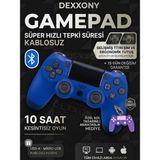 Dexxony Premium Ps4 Oyun Kolu Kablolu&kablosuz Kullanım Bluetoothlu Bilgisayar Uyumlu Kol Gamepad Joystick - Mavi
