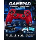 Dexxony Premium Siyah Playstation 4 / Ps4 Oyun Kolu - Android Tv Uyumlu Kablosuz Bluetooth Gamepad - Kırmızı