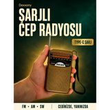 Dexxony Şarjlı Cep Radyosu FM AM SW 3 Bant DSP Çipli Deprem Çantası İçin Küçük El Radyosu - Altın - Gri
