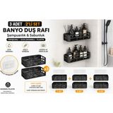 Deyhome 3 Adet 2li Set Banyo Duş Rafı Şampuanlık Sabunluk Siyah Yapışkanlı Duş Organizer Suya Dayanıklı Plastik - 01-Siyah