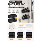 deyhome 3 Adet 2'li Set Banyo Duş Rafı Şampuanlık Sabunluk Siyah Yapışkanlı Duş Organizer | Suya Dayanıklı Plastik | Toplam 6 Raf