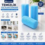 Deyhome 3 Adet Temizlik Toz Alma Süngeri | Nemli Kullanımlı Yeniden Kullanılabilir Sihirli Temizlik Süngeri | Panjur, Cam, Ray Temizleyici - Mavi