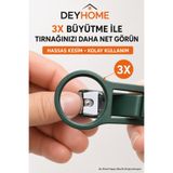 Deyhome 3X Büyüteçli Paslanmaz Çelik Tırnak Makası, Törpülü ve Sıçrama Önleyici, Rahat Tutuşlu Yeşil