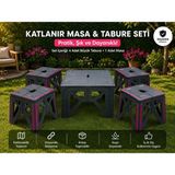 Deyhome 4 Büyük Katlanabilir Tabure + 1 Katlanabilir Plastik Masa Seti – Bahçe Balkon Kamp Piknik Plaj Için Taşınabilir Masa Sandalye Takımı - 4 Adet Büyük Tabure + 1 Adet Masa - Antrasit - Gri