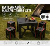 Deyhome 4 Küçük Katlanabilir Tabure + 1 Katlanabilir Plastik Masa Seti – Bahçe Balkon Kamp Piknik Plaj Için Taşınabilir Masa Sandalye Takımı - 4 Adet Küçük Tabure + 1 Adet Masa - Antrasit - Gri