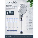 Deyhome 5 Kademeli Filtreli (Beyaz/Krom) Duş Başlığı – Yüksek Basınçlı Tasarruflu Duş Başlığı, Kireç Önleyici Filtreli El Duşu - 2 Lİ SET