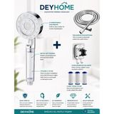 DEYHOME 5 Kademeli Filtreli Masajlı Krom/Beyaz Duş Başlığı 4’lü Set – 150 cm Paslanmaz Hortum, Ayarlanabilir Duş Askısı ve Toplam 4 Filtre