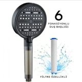 deyhome 6 Fonksiyonlu Filtreli Duş Başlığı + 3 Adet Yedek Filtre – Yüksek Basınçlı, Su Arıtmalı, Klor ve Kireç Önleyici El Duşu - Siyah