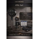 deyhome 6 Fonksiyonlu Filtreli Duş Başlığı + Yapışkanlı Mafsal + 3 Yedek Filtre – 150CM Örgülü Hortum-Basınç Artırıcı, Klor & Kireç Önleyici