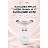 Deyhome 7 LED Işıklı Ems Yüz ve Boyun Masaj Aleti Isıtmalı Titreşimli Şarjlı Cilt Bakım Cihazı - Beyaz