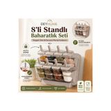 DEYHOME 8’li Standlı Baharatlık Seti Duvara Monte & Tezgah Üstü Kilitli Kapaklı Kaşıklı BPA Free