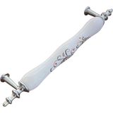 Deyhome Çin Gülü Porselen Kulp 128MM(12.8CM) Ayakları Krom Mobilya Çekmece Kapak Kulbu - 1 Adet - 96 mm