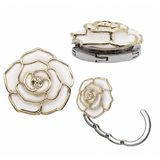 DEYHOME Katlanabilir Masa Çanta Askısı, Gül Tasarımlı, Çinko Alaşım, 4,5 cm, Kadın Çantaları için Kanca Aparatı (Kırık Beyaz)