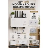 Deyhome Modem Gizleme Kutusu ve Kablo Düzenleyici | Wi-Fi Router Saklama Kutusu | Pleksi Duvar Tipi Modem Koruyucu | 2 Adet Yapışkanlı Vidalı Askı Hediyeli - Beyaz