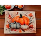 Deyhome Temperli Cam Sebze Meyve Doğrama Kesme Tahtası Kenarları Oval, Antibakteriyal Kabak Desenli 25X35CM - 25 x 35 cm