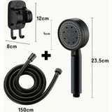 Deyhome Turbo Fanlı 5 kademeli Duş Başlığı +Kendiliğinden Yapışkanlı Mafsal (Askı) + 150 cm Örgülü Hortum - Mat Siyah