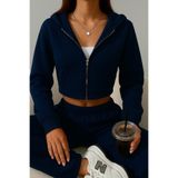 DEZZİİ Lacivert Crop Sweat Hırka Ve Baggy Bol Paça Eşofman Takımı