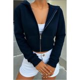 DEZZİİ Lacivert Fermuarlı Kapüşonlu Crop Sweat Hırka