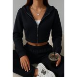 DEZZİİ Siyah Crop Sweat Hırka Ve Baggy Bol Paça Eşofman Takımı