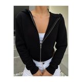 DEZZİİ Siyah Fermuarlı Kapüşonlu Crop Sweat Hırka