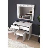 Df02103 Led Işıklı Aynalı Organizer Makyaj Masası Tabureli, Bölmeli Çekmeceli Kozmetik Masası