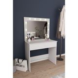 DF02108 LED Işıklı Aynalı Holywood Makyaj Masası, Bölmeli Çekmeceli Organizer Kozmetik Masası BEYAZ