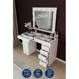 Df02115b Led Işıklı Aynalı Makyaj Masası Tabureli, Bölmeli 12 Çekmeceli Organizer Kozmetik Masası