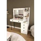 Df02121 Led Işıklı Aynalı Makyaj Masası Raflı Çekmeceli Beyaz Hollywood Model Makyaj Organizer