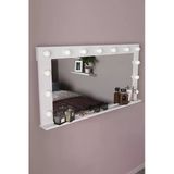 Df06104 Beyaz Işıklı Makyaj Aynası 120X60cm Raflı Hollywood Model Dekoratif Led Işıklı Duvar Aynası