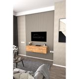 DF17101 Duvara Monte TV Ünitesi Kapaklı Raflı TV Sehpası Modern Duvar Raflı TV Alt Ünitesi Atlantik Çam