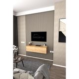 DF17101 Duvara Monte TV Ünitesi Kapaklı Raflı TV Sehpası Modern Duvar Raflı TV Alt Ünitesi Safir Meşe