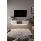DF17102 LED Işıklı Duvara Monte TV Ünitesi, 2 Kapaklı Dolaplı, Raflı 150 cm TV Alt Ünitesi BEYAZ