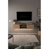 Df17102 Led Işıklı Duvara Monte Tv Ünitesi, 2 Kapaklı Dolaplı, Raflı 150 Cm Tv Alt Ünitesi