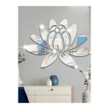 DfEventdesing Lotus Çiçeği Desenli Ayna Pleksi Duvar Süsü 40 x 30 Gümüş Renk