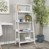 Dfn Wood 4 Katlı Beyaz Mdf Merdiven Raf Kitaplık Dekoratif Çiçeklik Salon & Balkon Rafı
