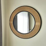 Dfn Wood 77 cm Siyah Çerçeveli Jut Halatlı Yuvarlak Dekoratif Duvar Salon Banyo Aynası