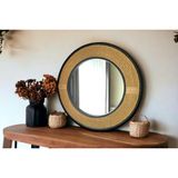 Dfn Wood 87 cm Siyah Çerçeveli Jut Halatlı Yuvarlak Dekoratif Duvar Salon Banyo Aynası