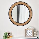 DFN Wood Dfn Wood 67x67 Cm Siyah Çerçeveli Jut Halatlı Yuvarlak Dekoratif Duvar Salon Banyo Aynası