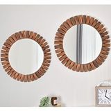 DFN Wood Dfn Wood Flower İkili 70,60 Cm Ahşap Ceviz Rengi Yuvarlak Dekoratif Duvar Salon Konsol Banyo Aynası