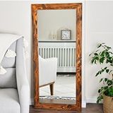 DFN Wood Dfn Wood Ligna 100x40 Cm Dikdörtgen Ceviz Rengi Ahşap Dekoratif Duvar Salon Boy Ofis Aynası Kahverengi