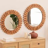 DFN Wood Dfn Wood Masif Ahşap 70,60 Cm 2'li Yuvarlak Dekoratif Duvar Salon Banyo Aynası Meşe