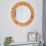 DFN Wood Dfn Wood Naturel 70x70 Cm Ahşap Yuvarlak Dekoratif Duvar Salon Konsol Banyo Aynası Çam