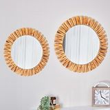 DFN Wood Dfn Wood Naturel İkili 70,60 Cm Ahşap Yuvarlak Dekoratif Duvar Salon Konsol Banyo Aynası Çam
